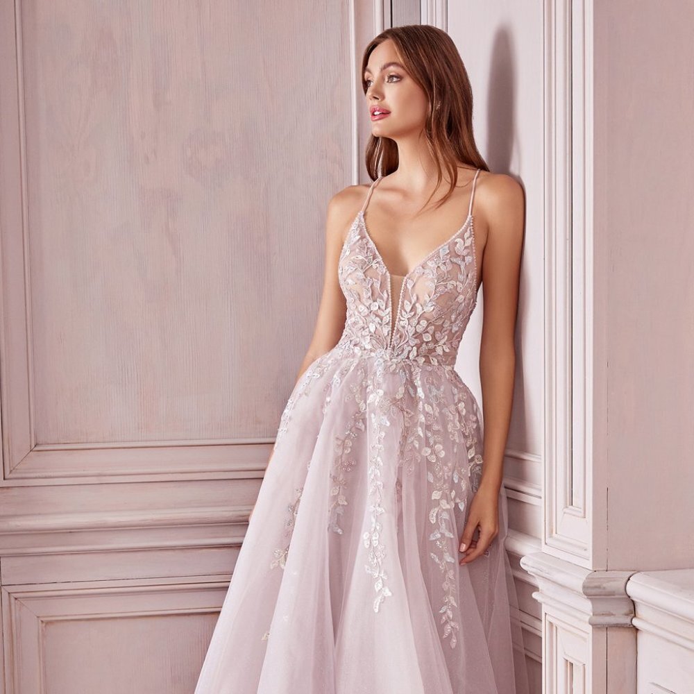 NEW PALE-MAUVE TULLE LONG A-LINE OFF THE SHOULDER DRESS WITH LACED UP BACK A1019